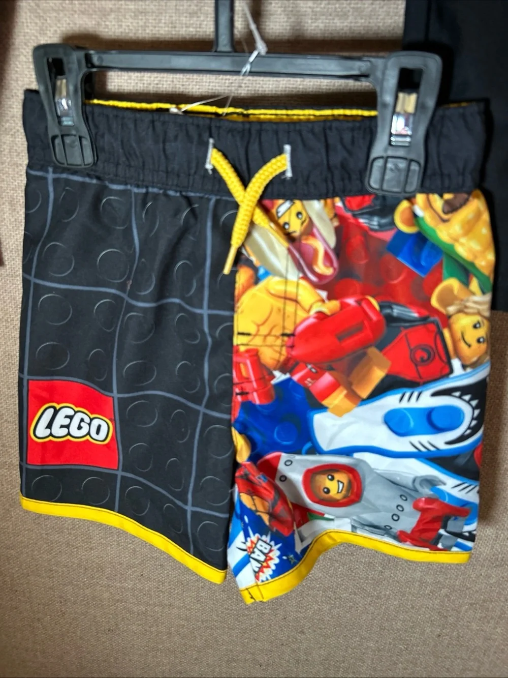 Lego Red and Black Kids' Long Sleeve Swim Rashguard with Minifigure Graphics